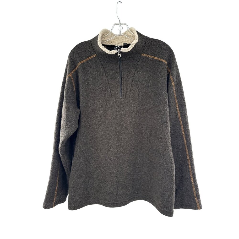 Kühl Alfpaca Mens L Brown Fleece Sweater‎ Jacket With Sherpa Lining & Half-Zip